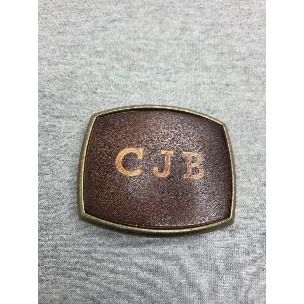Vintage Initials CJB El Cid Solid Brass Leather Embossed Belt Buckle Western